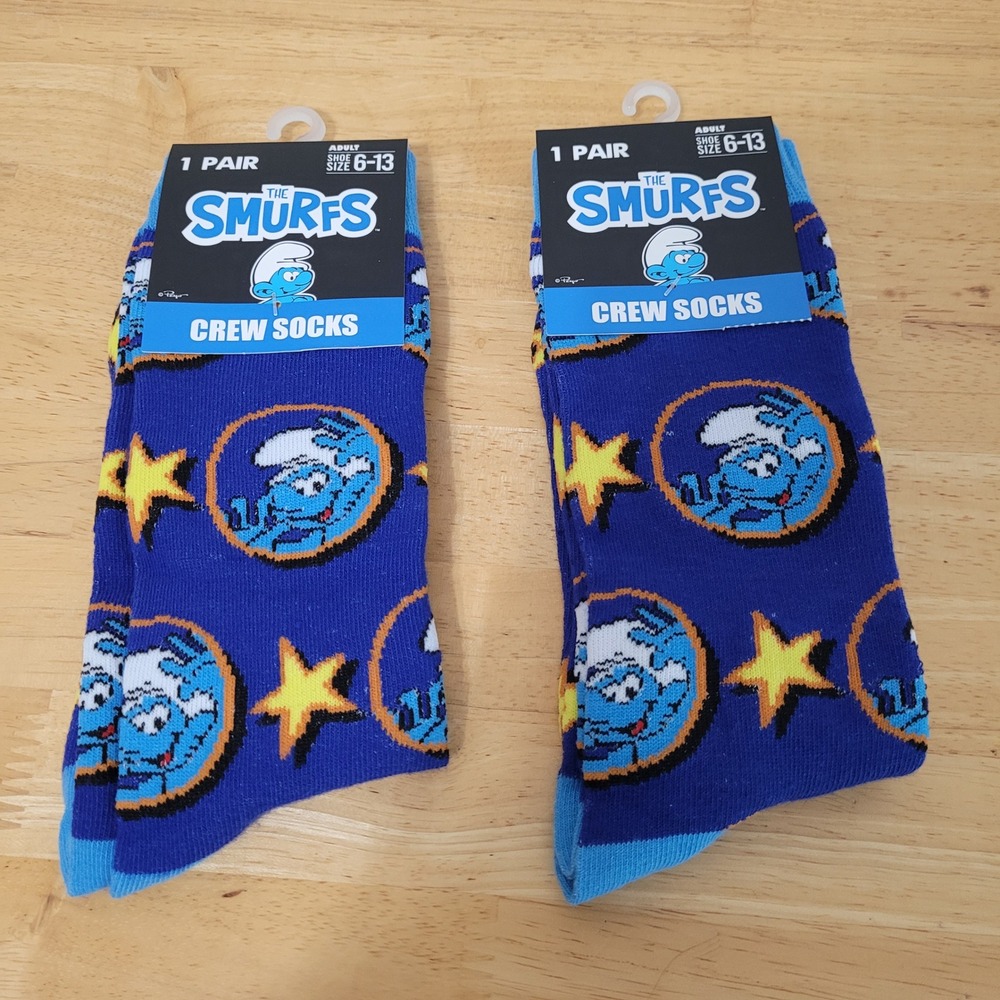 2Pair The Smurfs Crew Socks Adult Shoe Size 6-13‎ Cartoon Character Gift